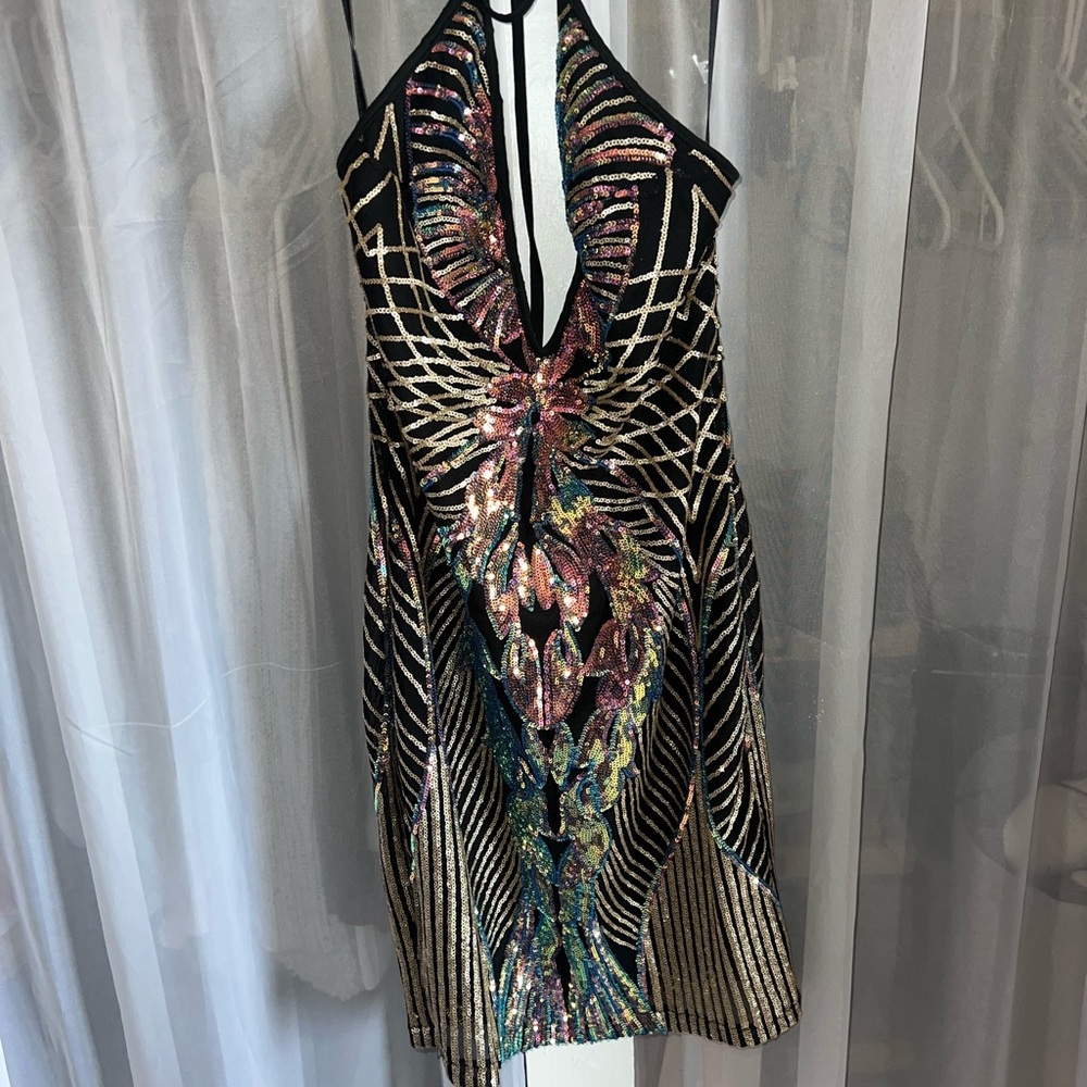 Fashion Nova Vibrant Sequin Backless Dress
